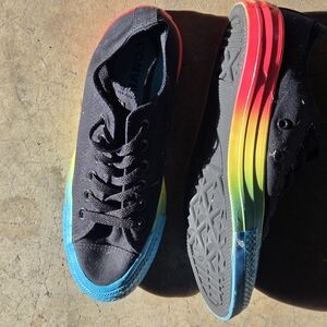 Converse Low Black Sneakers with Rainbow Soles